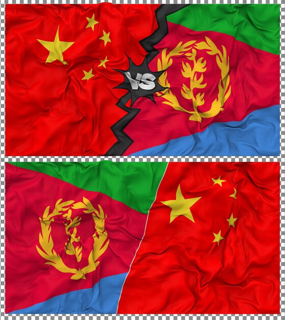 Eritrea contra China Media bandera combinada con textura 3D de la tela