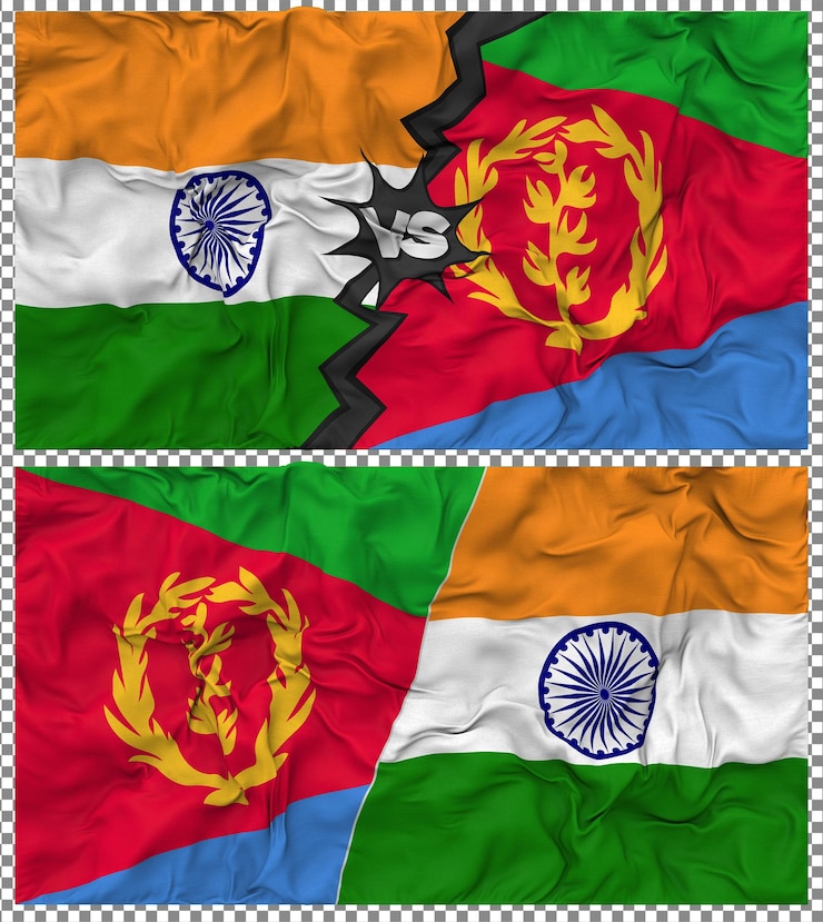 PSD eritrea contra la india media bandera combinada con textura en 3d