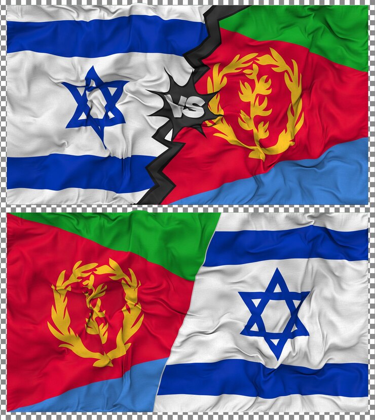 PSD eritrea contra israel media bandera combinada con textura 3d de la tela