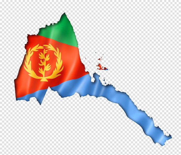 Eritrea Flag Map, dreidimensionaler Render, isoliert auf Weiß