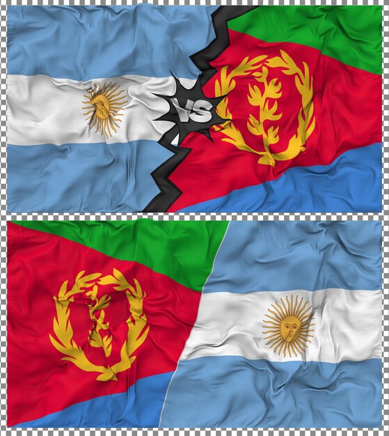 Eritrea gegen Argentinien Halbkombinierte Flagge Stoff-Bump-Textur 3D-Rendering