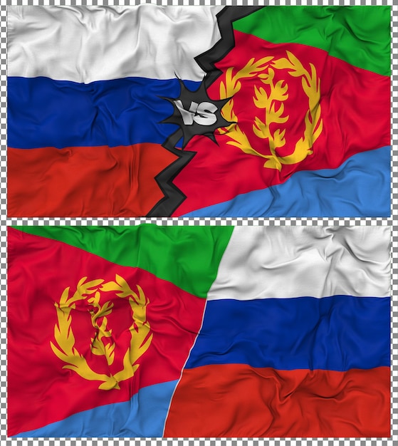 Eritrea gegen Russland Halbkombinierte Flagge Stoff-Bump-Textur 3D-Rendering