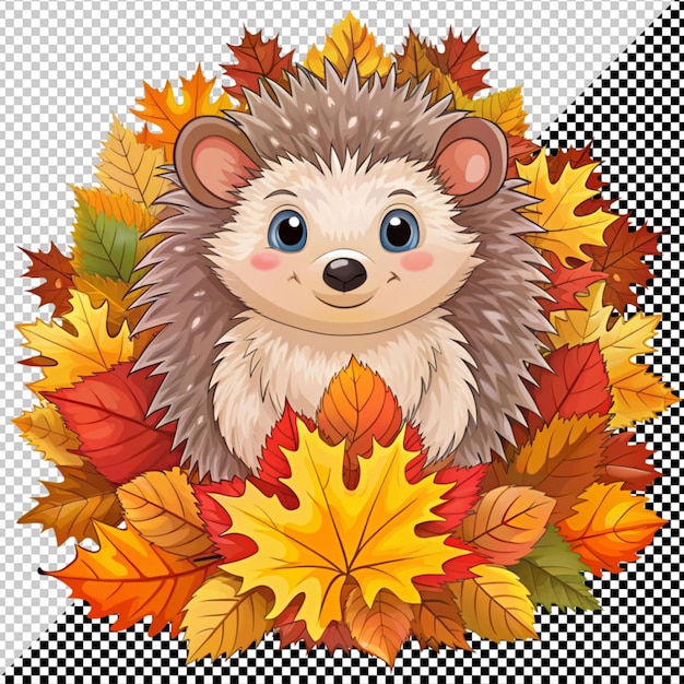 PSD erizo con vector de flores de otoño en un fondo transparente