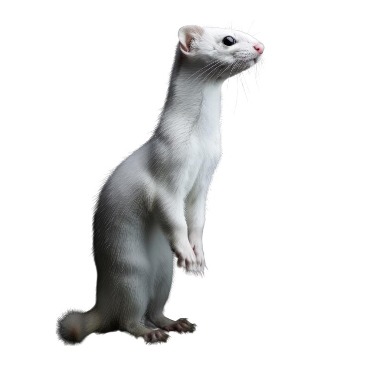 PSD ermine blanco de pie en las patas traseras