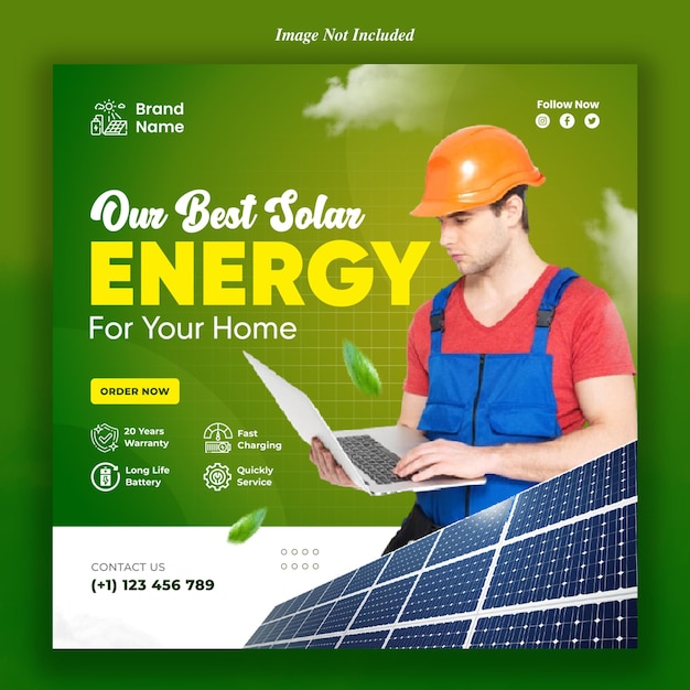 Erneuerbare und nachhaltige Sonnenenergie-Square-Banner-Vorlage für soziale Medien