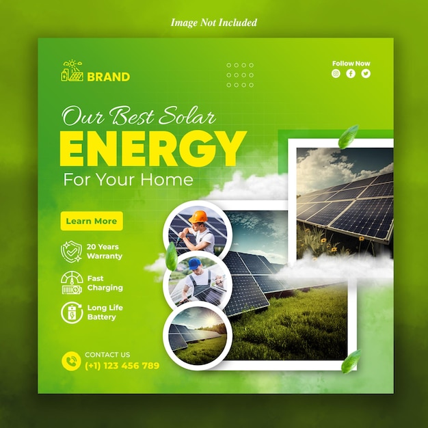 Erneuerbare und saubere Sonnenenergie Social-Media-Post-Vorlage-Design