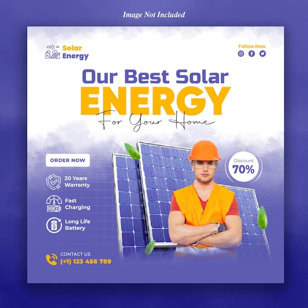 Erneuerbare und saubere Sonnenenergie Social-Media-Post-Vorlage-Design