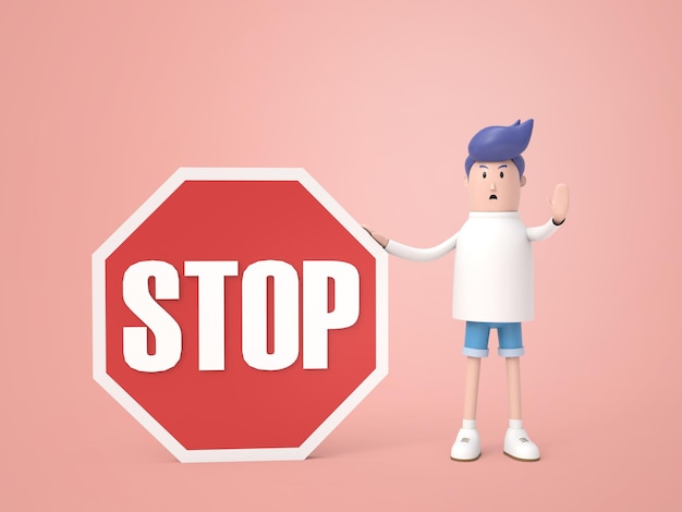 Ernster Mann, der Stoppgeste zeigt und Stoppschild auf isoliertem Hintergrund hält