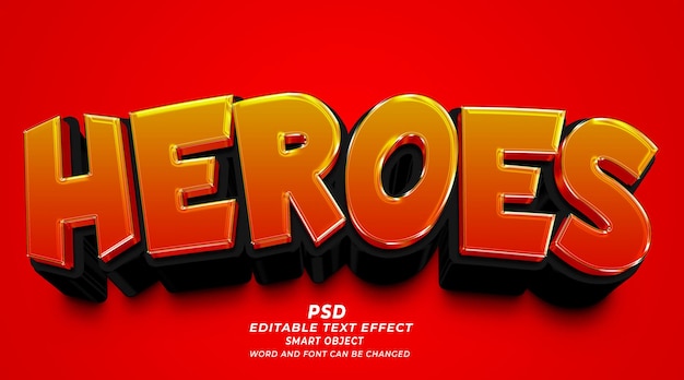 Eroi 3d modello di photoshop con effetto di testo modificabile con sfondo