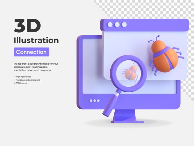 PSD error de error del sitio web encontrado icono ilustración 3d