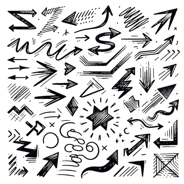 Erstellung einer Sammlung von Scribble-Pfeilstrichen in verschiedenen Größen und Richtungen