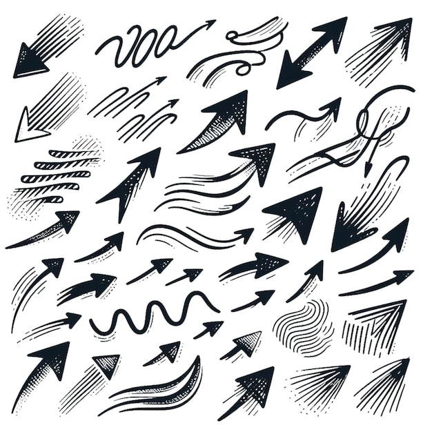 Erstellung einer sammlung von scribble-pfeilstrichen in verschiedenen größen und richtungen