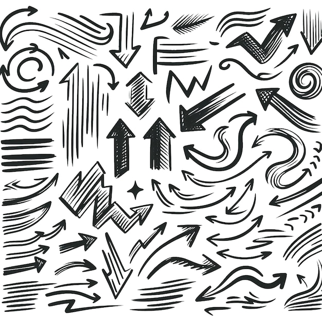 Erstellung einer Sammlung von Scribble-Pfeilstrichen in verschiedenen Größen und Richtungen