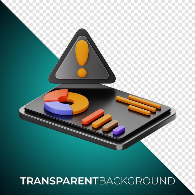 Erstklassiges Warnzeichen-Statistiksymbol 3D-Rendering auf isoliertem Hintergrund PNG