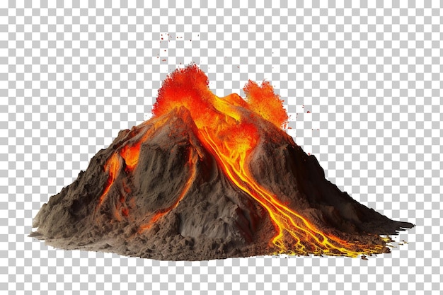 PSD erupção do vulcão com lava isolada em fundo transparente png psd