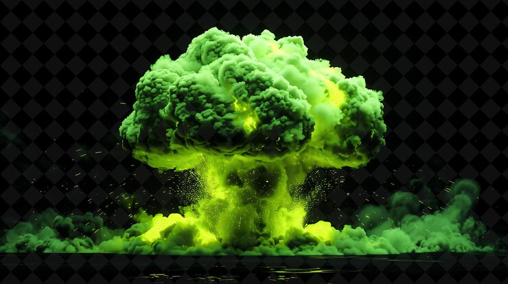 PSD erupción masiva con radiación nuclear particula radiactiva png efecto de neón en el fondo oscuro