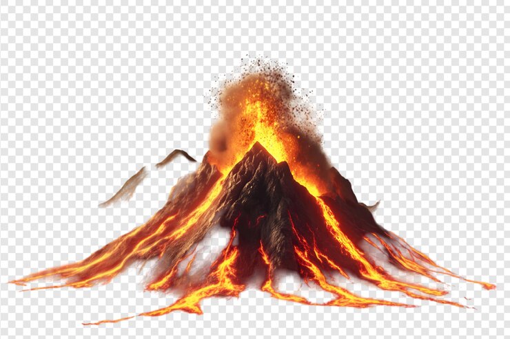PSD erupción volcánica con flujo de lava aislado en un fondo transparente