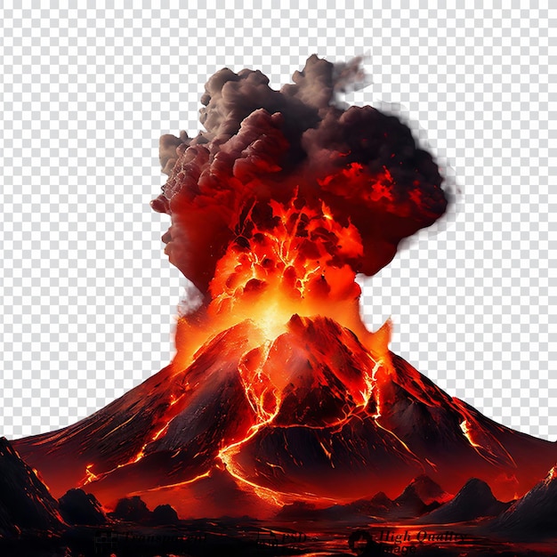 PSD erupción volcánica con lava aislada en un fondo transparente