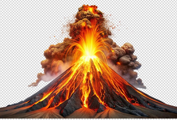 PSD una erupción volcánica con lava caliente fluyendo png