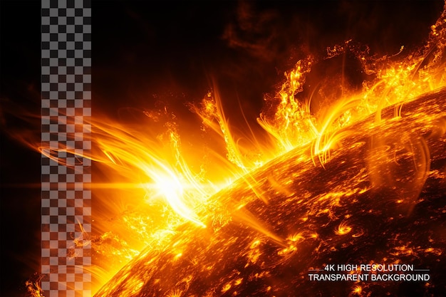 PSD las erupciones solares son explosiones intensas de energía en el sol que cautivan sobre un fondo transparente.