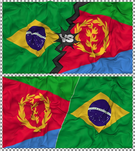Érythrée contre Brésil Half Combined Flag Cloth Bump Texture Rendering 3D