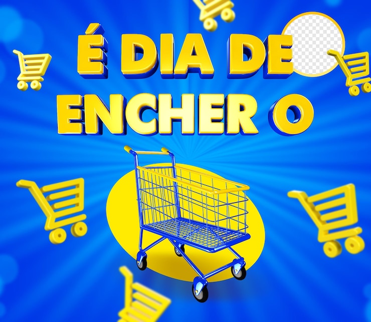 PSD es el día de llenado del carrito de compras sello 3d para composición