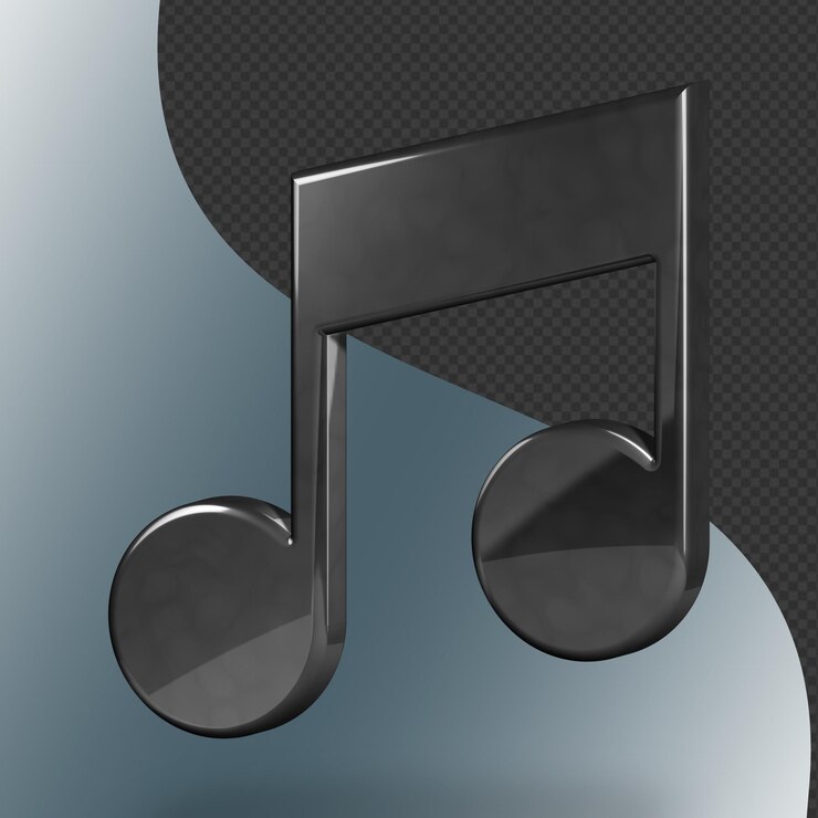 Este es un hermoso icono de nota musical en 3D con una hermosa textura metálica