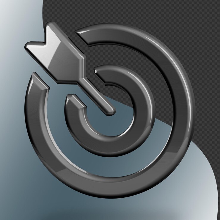 Este es un hermoso icono de objetivo 3D con una hermosa textura metálica