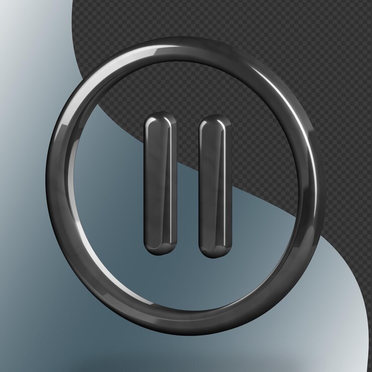 PSD este es un hermoso icono de pausa 3d diseñado con una hermosa textura metálica