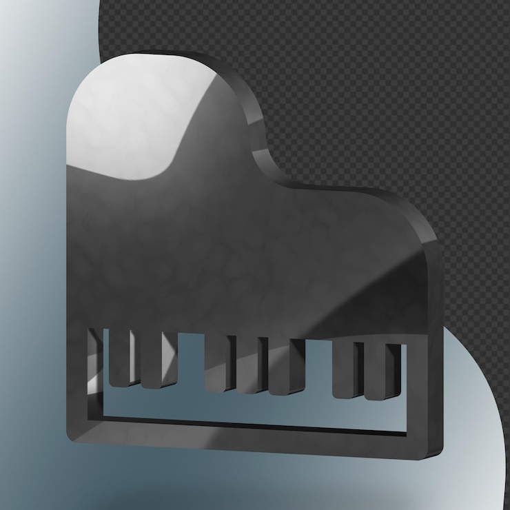 PSD este es un hermoso icono de piano 3d con una hermosa textura metálica