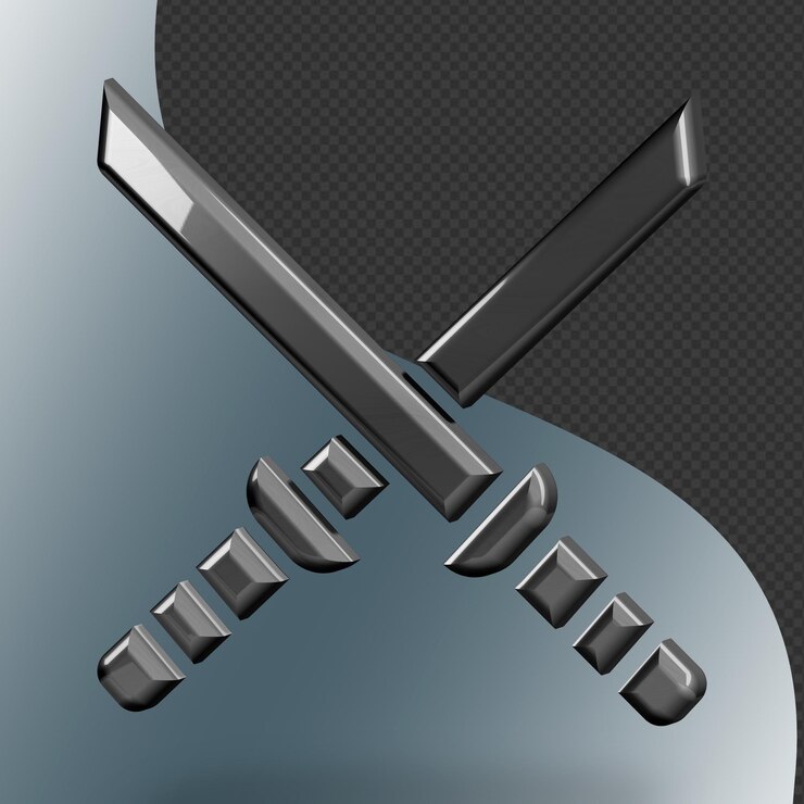 PSD este es un ícono de katana 3d bellamente diseñado con una hermosa textura metálica