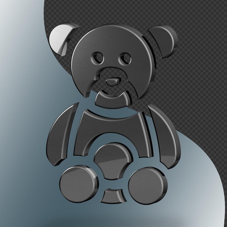 Este es un ícono de oso de peluche en 3D bellamente diseñado con una hermosa textura metálica