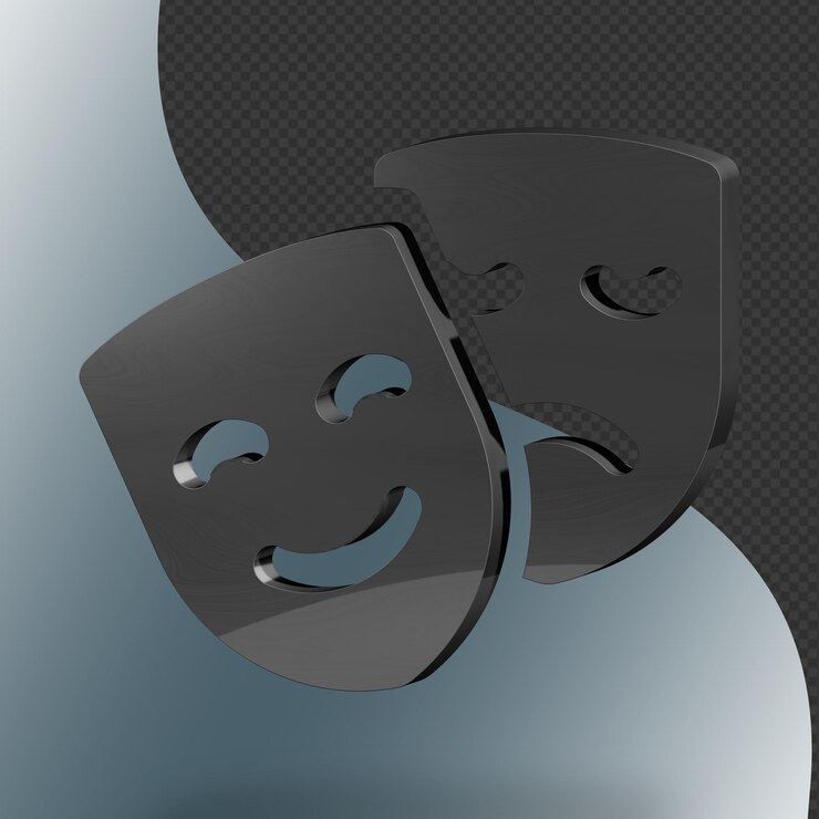 Este es un ícono de teatro 3D bellamente diseñado con una hermosa textura metálica