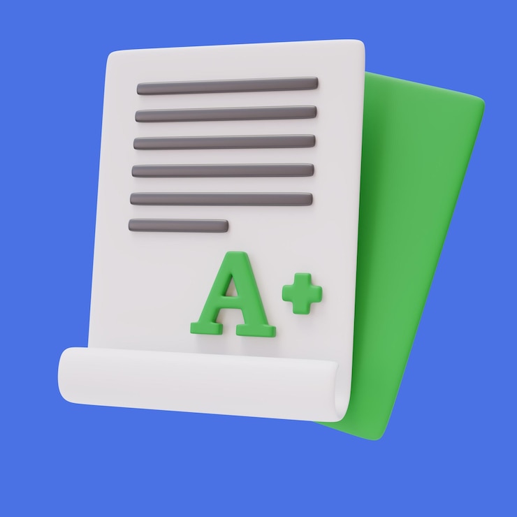 PSD esame di prova di successo 3d esame di progettazione di carta di istruzione di icona di grado perfetto con elementi scolastici a più