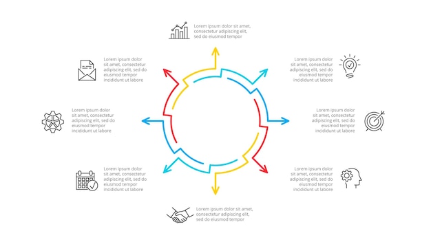 PSD esboçar diagramas de ciclo infográfico com 8 etapas ou processos de opções