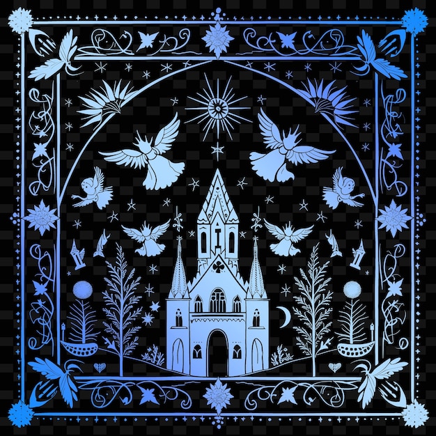 PSD esboço da catedral com quadro de buttress voador e quadro de ilustração de angel symb colecção de decoração