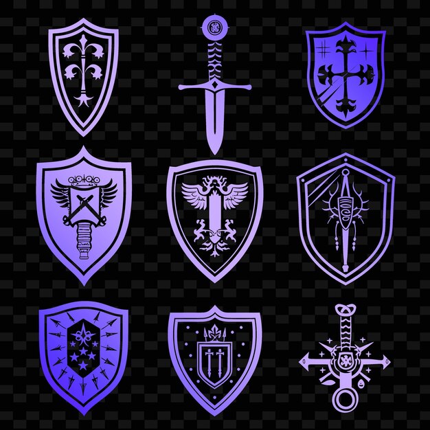 PSD esboço de armadura com espadas e escudos espadas cruzadas em fr ilustrações frames colecção de decoração