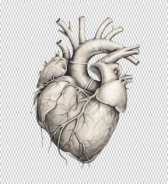 PSD esboço de coração humano estilo de arte de linha desenhada à mão isolada em fundo transparente