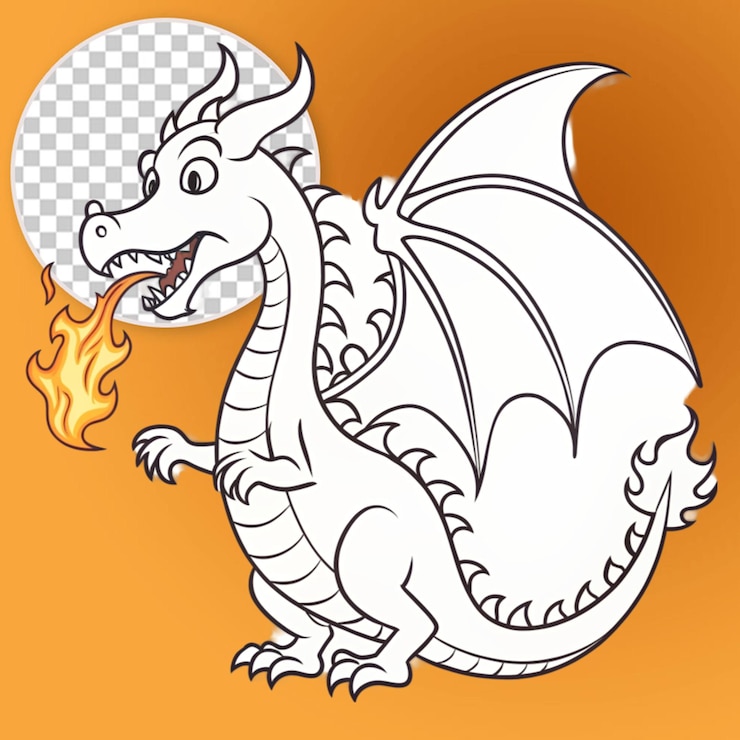 PSD esboço de desenho de animal para dragão soprando fogo