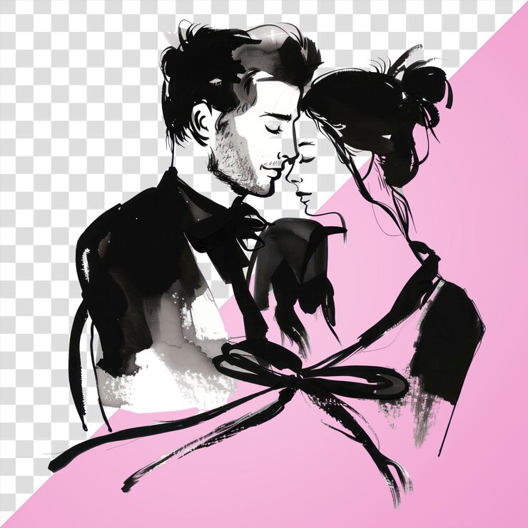 PSD esboço de ilustração de desenho de casal de amor png