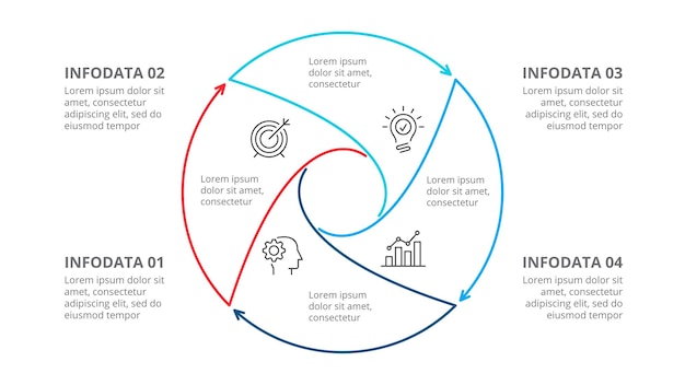 PSD esboço de modelo de design de círculo infográfico visualização de dados de negócios com 4 opções ou etapas