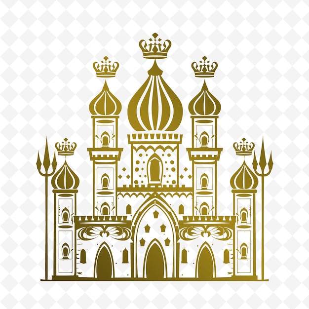 Esboço de palácio com coroas e cetros Coroas empoleiradas em cima Ilustração Frames Decoração Colecção