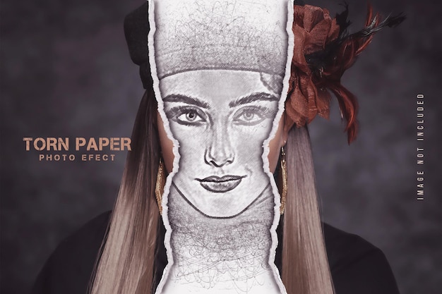 Esboço e efeito fotográfico de papel rasgado
