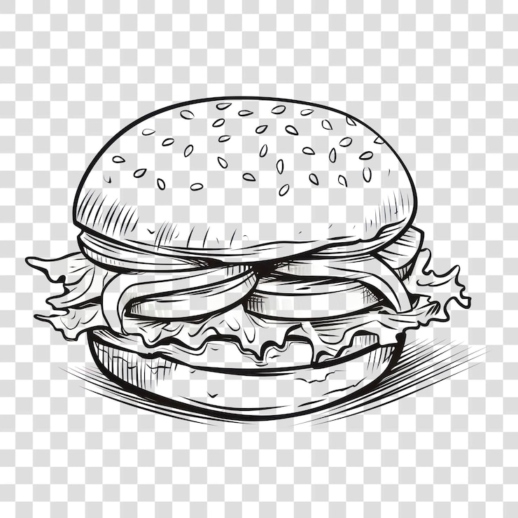 PSD esbozo del contorno de la hamburguesa de png dibujando comida ilustrada
