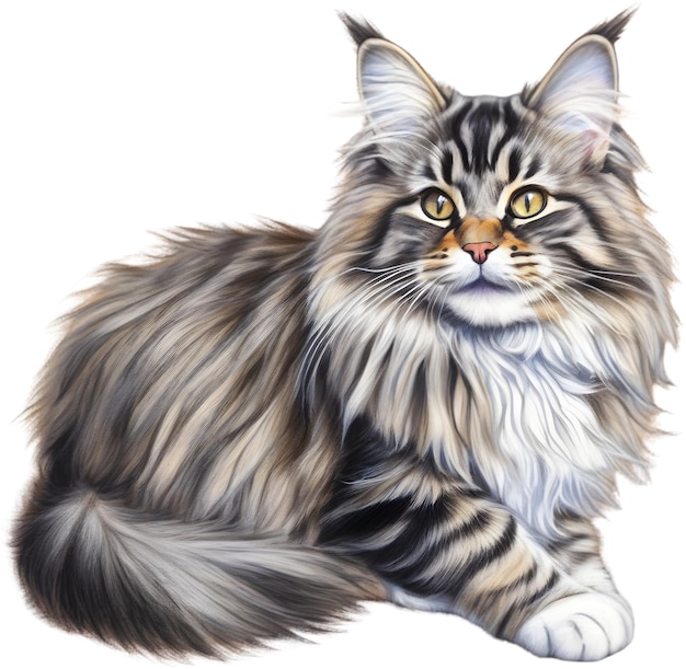 PSD esbozo a lápiz de colores de un gato main coon