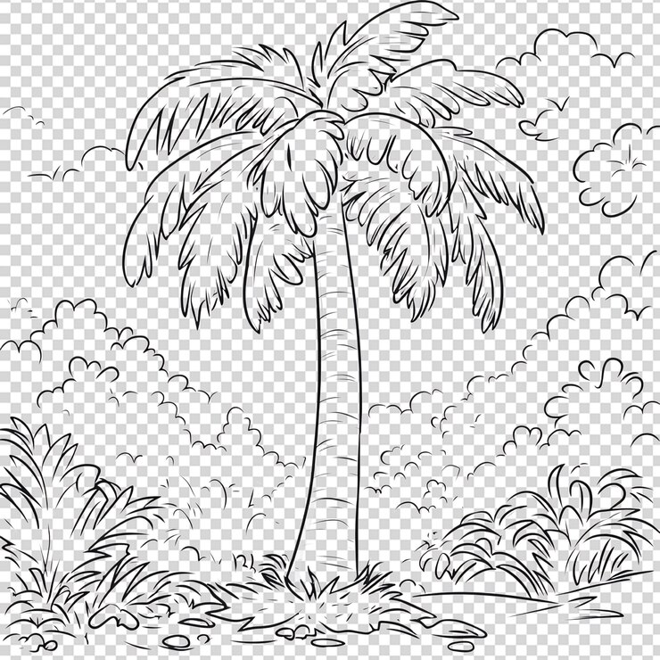 PSD esbozo de una palmera en una isla tropical