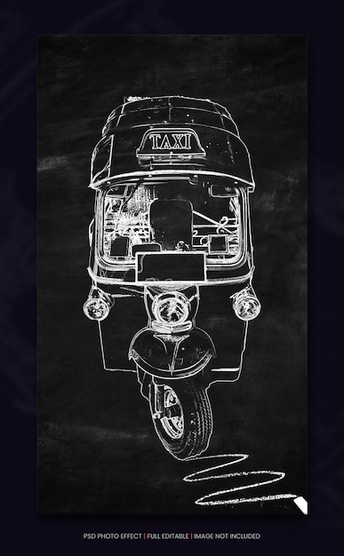 Esbozo de un taxi Tuk-Tuk en la pizarra