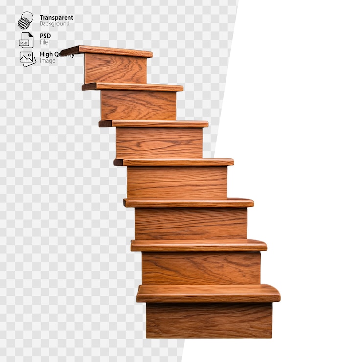 PSD escada de madeira com seis degraus isolados em fundo transparente