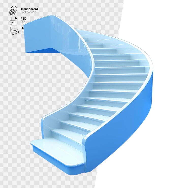 PSD escada em espiral azul moderna com design futurista em fundo transparente
