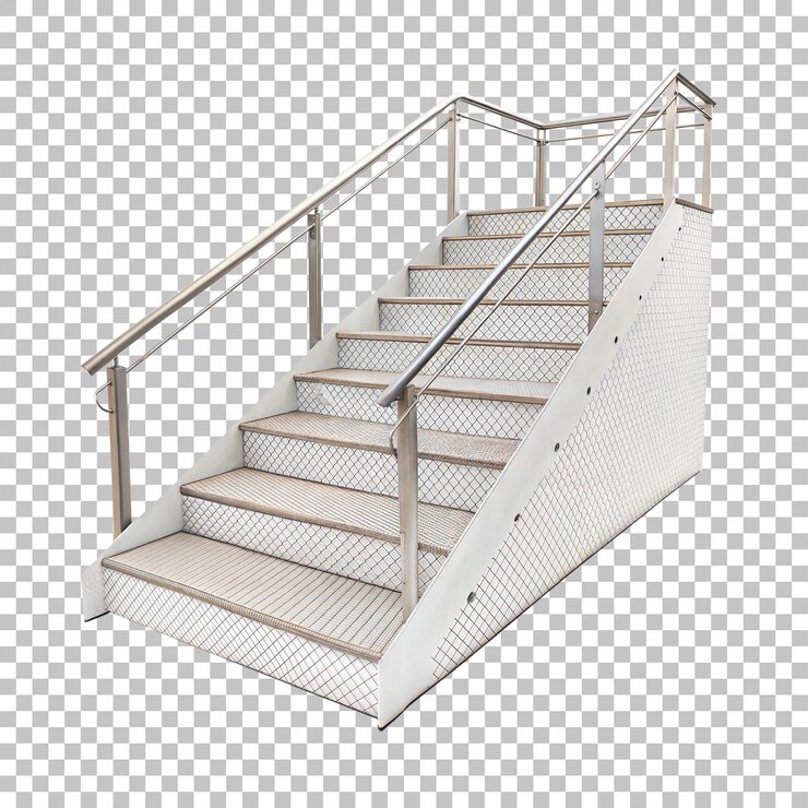 PSD escada moderna ao ar livre com corrimão de metal em um fundo transparente